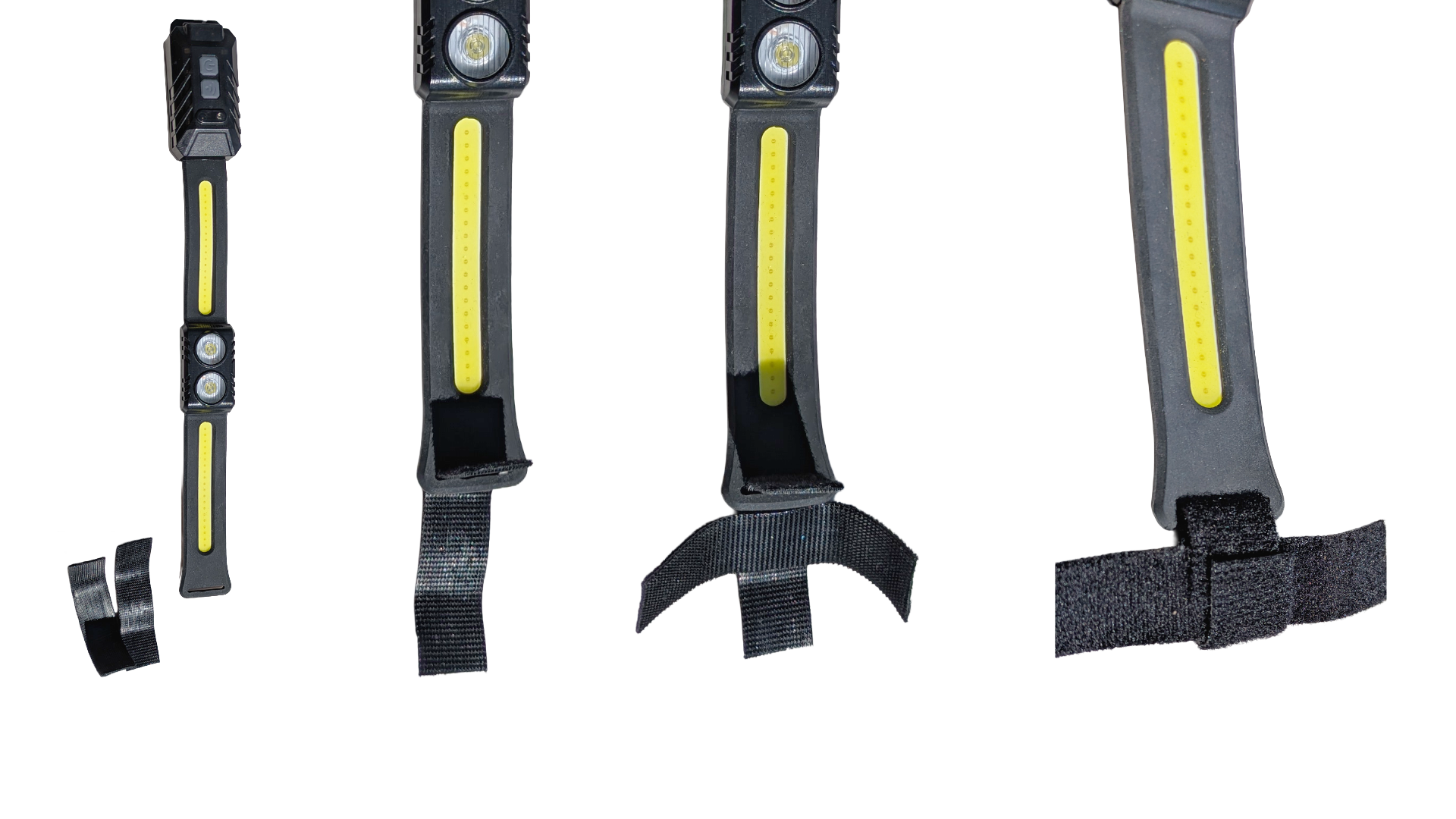 Step-by-step view of the Velcro straps threaded through the StrapLight body