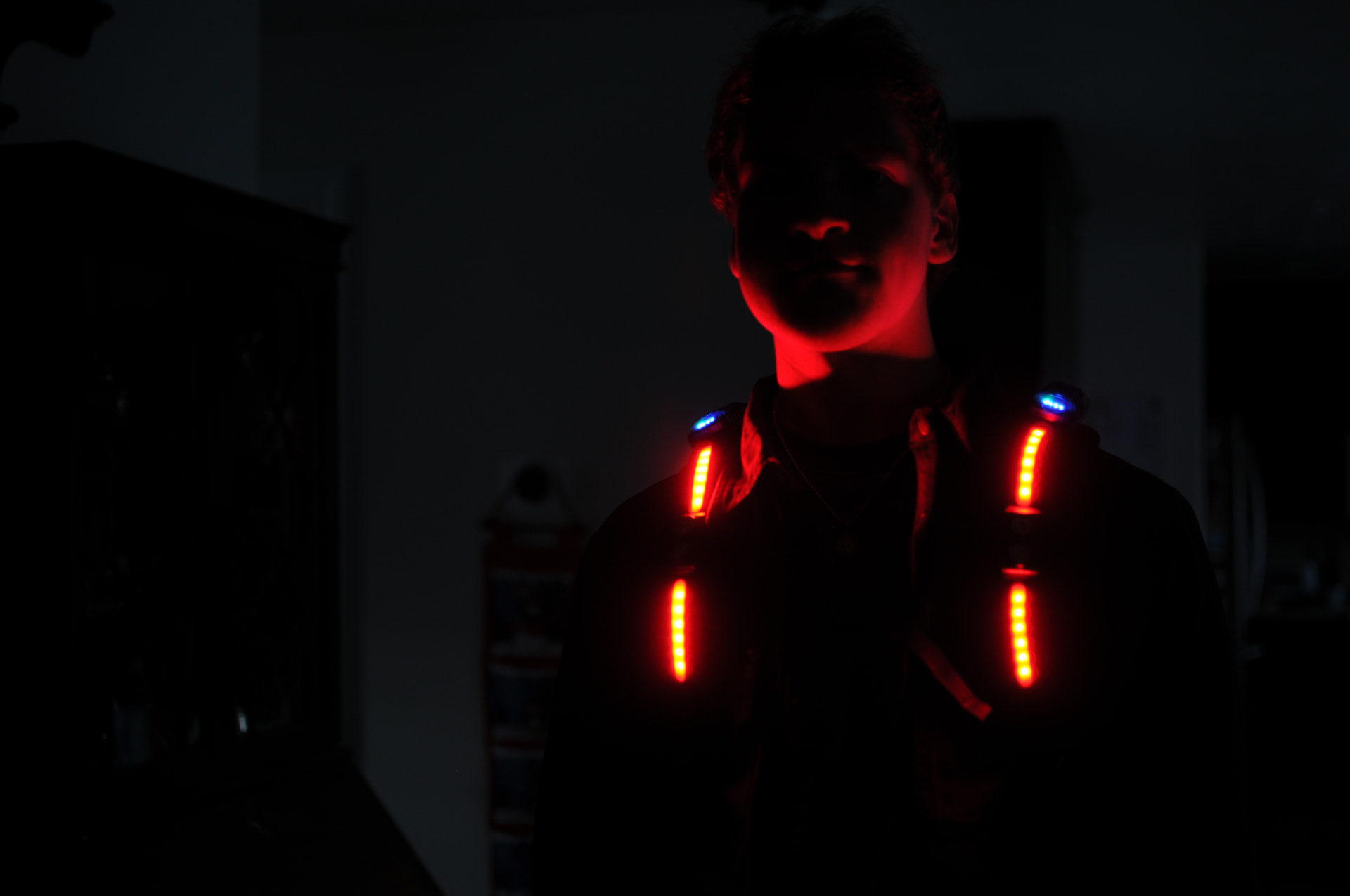 Straplights® units glowing red on their night-vision mode